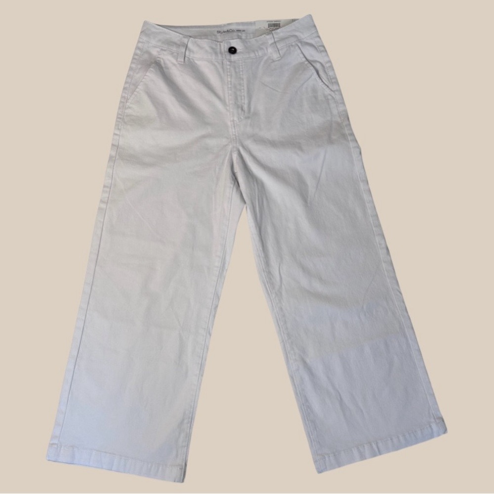 Style & Co Bright White Hygge Energy High Rise Cropped Wide Leg Pants SZ 4 NWT